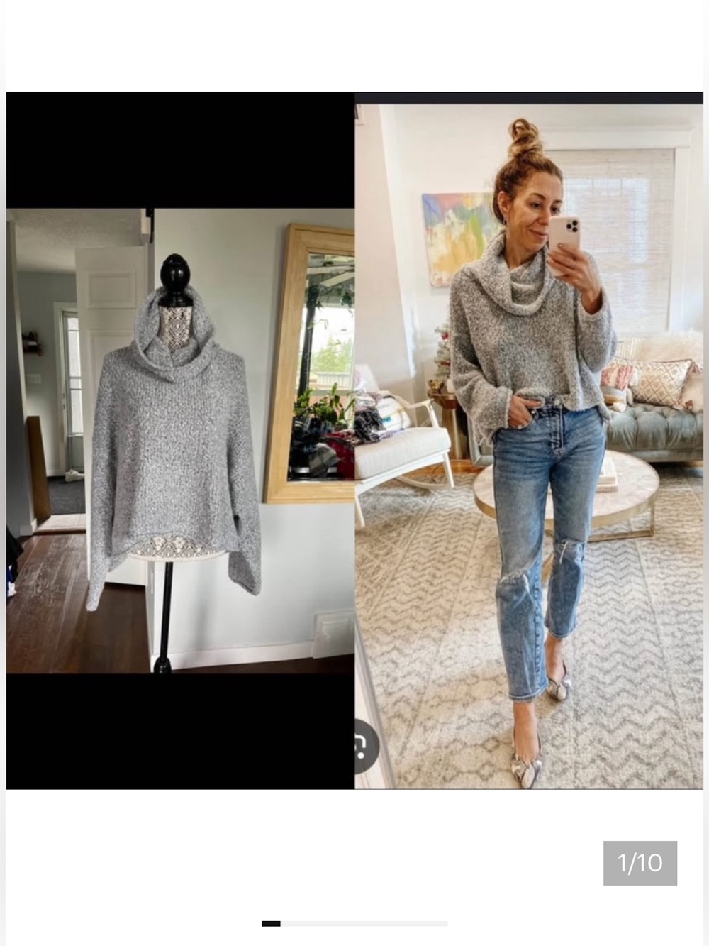Free People BFF Oversized Cowl Neck Cozy Knit Sweater. Grey. Large/XL.